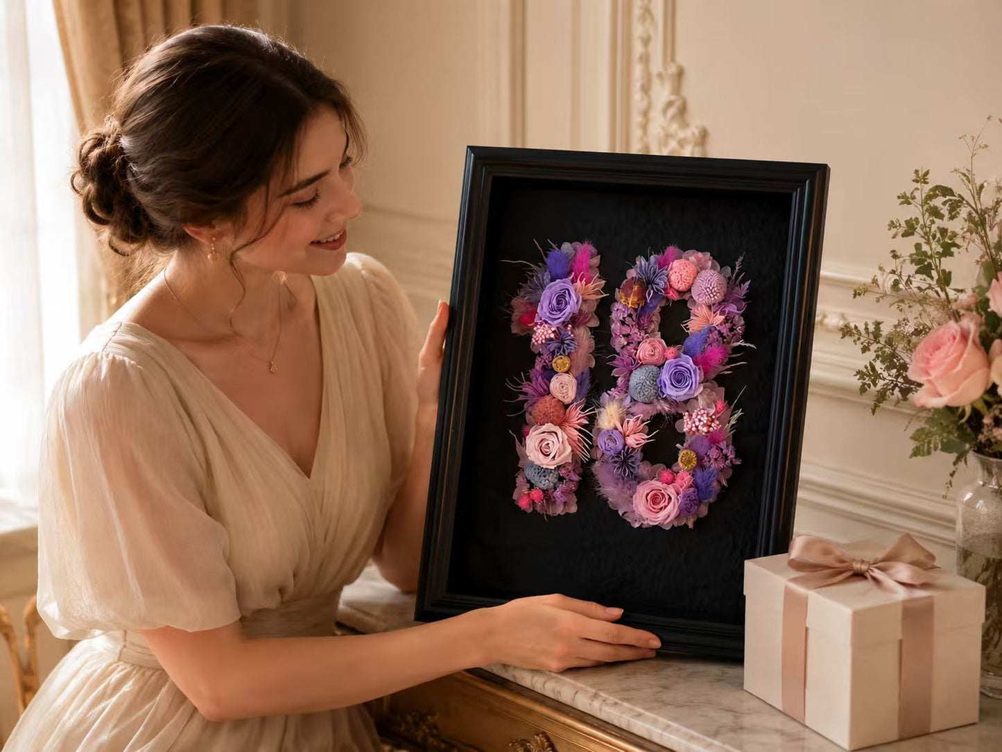 Customized preserved flower digital photo number – Handmade botanical art gifts